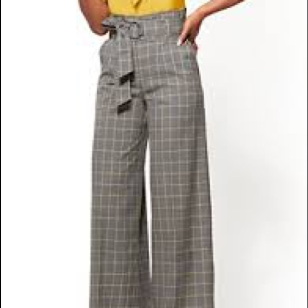 New! NY&Co 7TH AVE - PLAID PAPERBAG-WAIST PALAZZO